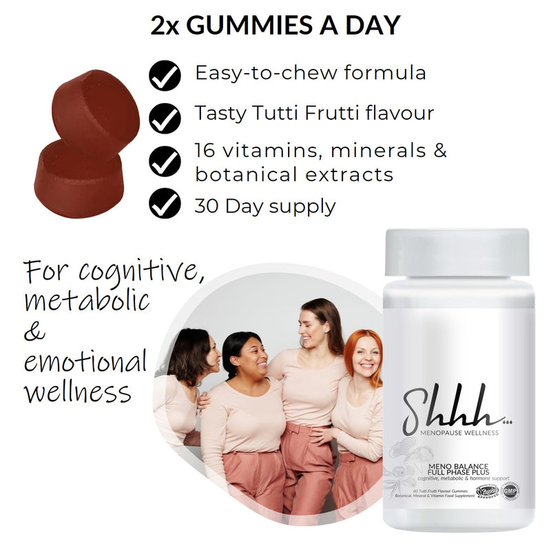 Shhh Menopause Wellness Logo – Meno Balance- Full Phase Plus Gummies For Cognitive Metabolic & Emotional Wellness