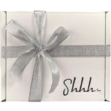 Shhh… Menopause Wellness Gift box – Relieve Essentials Kit – Outer box with Silver ribbon containing; Sleep Sound Magnesium H20, Relieve & Ease Magnesium Mist and Spritz & Soothe Orange Mist products.