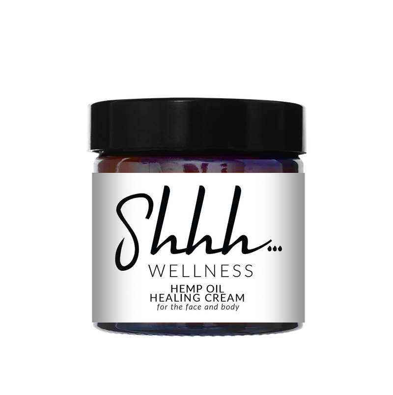 Shhh… Wellness Hemp Oil Healing Cream for the face and body, 60ml brown jar.